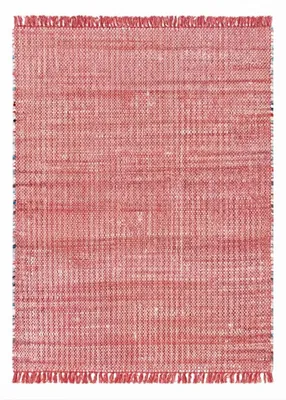 Produktbild von Holi handgeflochtener Baumwollteppich Rot/Bunt 90 × 60 cm – hochwertiger Teppich mit Fransen und 11 mm Florhöhe