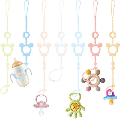 Productafbeelding van 7 stuks fopspeenkettingen - Siliconen - Babybekervanger - Veiligheidsgordels voor speelgoed - Verstelbare drinkbekerhouder voor kinderwagen