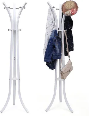 Obrázok produktu pre Stojak na odevy Unyqoos® z ocele, výška 176 cm, povrchová úprava práškovou farbou – farba: biela, 9 háčikov, nosnosť až 60 kg, stabilná tyč na zavesenie oblečenia, jednoduchá montáž