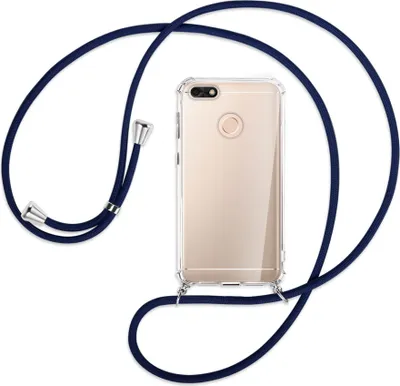 Produktbild von Handykette Backcover-Schutzhülle mit Band (Metall silberfarben) für Huawei P9 lite mini, Y6 Pro 2017 - dunkelblau