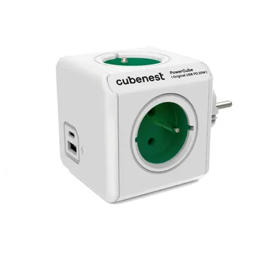 Zdjęcie produktu dla PowerCube Cubenest Original USB PD 20W A+C Zielony - gniazdo zasilania - bezpiecznik dziecięcy - uziemienie - maks. 16A/250V~3680W/50-60Hz