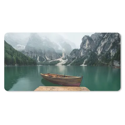 Produktbild von MuchoWow® Schreibtischunterlage Nebel - Schnee - Berg - Boot 80x40 cm - XXL Mauspad - Gaming Mauspad