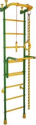 Produktbild von Sprossenwand für Kinder mit Klimmzugstange, Seil und Gymnastikringen | Kletterwand Turnwand Klettergerüst Turngeräte, bis 100 kg, AKROBAT-2, grün gelb -  STM