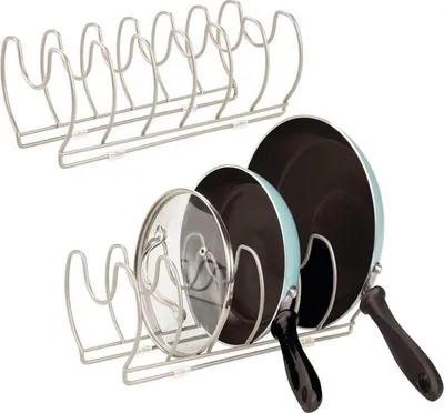 Produktbild von Geschirrablage satin Topfdeckelhalter Pfannenhalter Metall 2er Set Küche mDesign