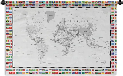 Produktbild von MuchoWow® Wandteppich Wandbehang Weltkarte - Schwarz - Weiß - Flagge 60x40 cm Tapisserie Dekoration Wandtuch - Wanddekorationen