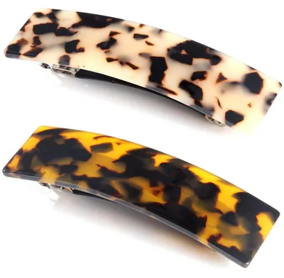 Productafbeelding van Haarspelden, dames, Frans model, automatisch, geschikt voor fijn tot normaal haar, 2 stuks, schildpadprint, 7 cm