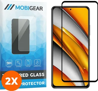Produktbild von Mobigear Premium 4.99 POCO F3 Panzerglas Gehärtetes Glas Displayschutz - Hüllenfreundlich - Schwarz (2er Pack)