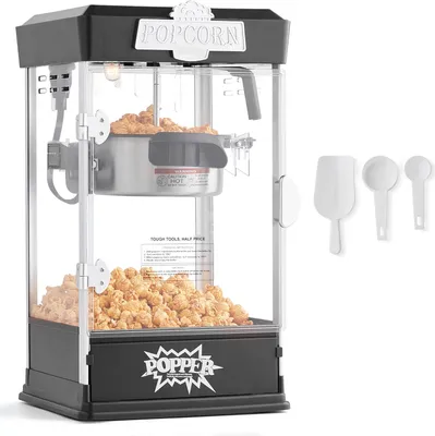 Obrázok produktu pre SucceBuy popcornovač, 480 W, 113 g, popcornovač, 5,7 l na náplň, stolový popcornovač s 3 guľami, cinema style, čierny