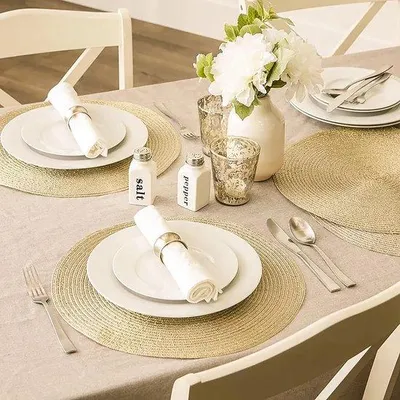 Image de Set de vaisselle doré, 6 assiettes, résistant à la chaleur, lavable, 38 cm