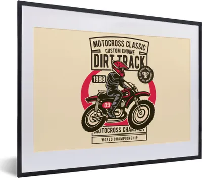 Produktbild von MuchoWow® MuchoWow® Gerahmtes Poster Motorrad - Vintage - Zeichnung 40x30 cm - Poster mit zchwarzem Bilderrahmen - Bilderrahmen - Poster im Rahmen