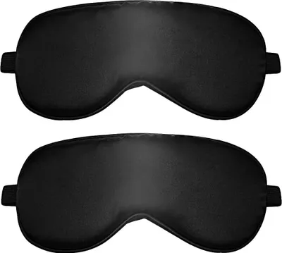 Image de 2 pièces masque de sommeil, masque pour les yeux en soie pour dormir sur le côté bloquant la lumière lunettes de sommeil avec élastique réglable pour hommes, femmes et enfants (noir)