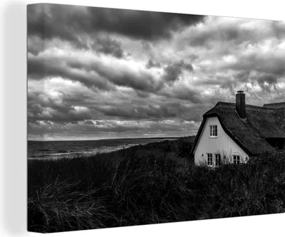 Zdjęcie produktu dla OneMillionCanvasses® - Obraz na płótnie - 140x90 cm, Dom na wydmach nad Morzem Bałtyckim - czarno-biały, Dekoracja ścienna z nadrukiem