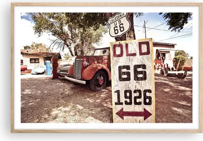 Produktbild von Gerahmtes Poster - Rahmen in heller Eiche - Straße alt 66 USA - 91,5x61 cm - Wand Bild - Wanddeko - Wandbilder - Wandposter - Bilderrahmen - Bilder - Kunstdruck - Wandbild - P2NAA91x61-3562
