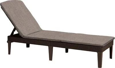 A brown chaise lounge with a gray cushion against a white background.