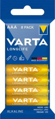 Immagine prodotto di Varta 4103, Alcalini, Zilindrici, 1,5 V, 44,5 mm, 10,5 mm, 11 g, 8 Stück