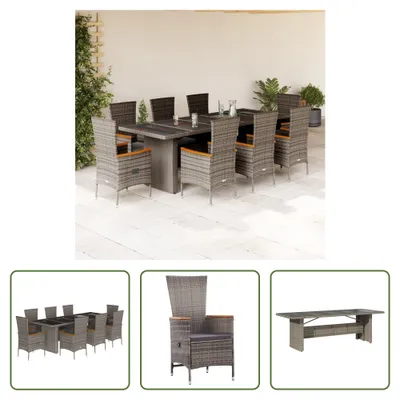 Produktbild von The Living Store 9-tlg. Garten-Essgruppe mit Kissen Grau Poly Rattan