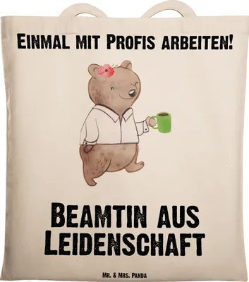 Produktbild von Mr. & Mrs. Panda Baumwollbeutel Beamtin Leidenschaft - Transparent - Geschenk, Jutebeutel, Beamte, Tote Bag, Laptoptasche, Tasche, Studium, Beutel, Öffentlicher Dienst