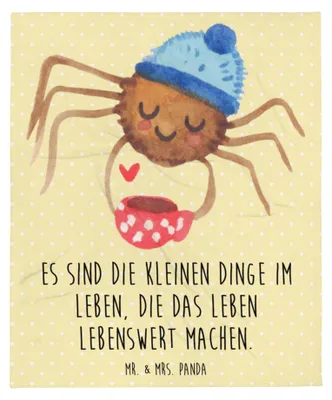 Produktbild von Mr. & Mrs. Panda Kuscheldecke Spinne Agathe Kaffee - Gelb Pastell - Geschenk, Bettdecke, Morgenmuffel, Weiser Spruch, Lebensweisheiten, Schlafdecke, Sofadecke, Tagesdecke