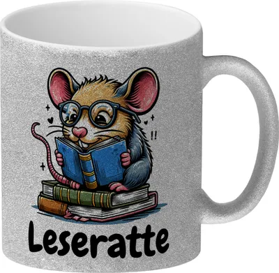 Produktbild von Leseratte Glitzer-Kaffeebecher mit Spruch Leseratte