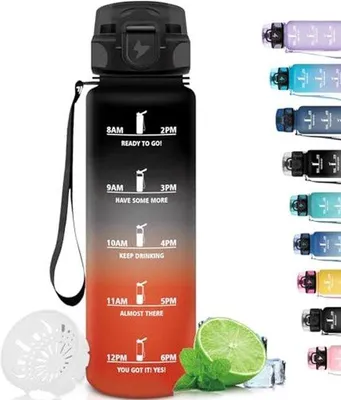 Produktbild von Leckfreie Trinkflasche 1 Liter mit Time Scale - Motivierende Fitnessflasche für Sport und Radfahren