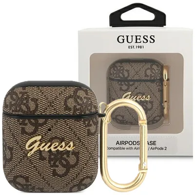Produktbild von Guess AirPods harte Schutzhülle mit Guess Logo - Braun