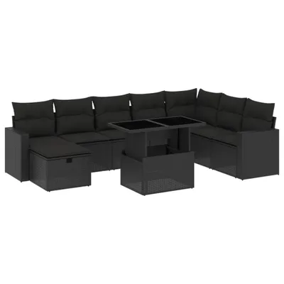 Produktbild von Modulares Garten-Loungeset, 9-teilig, mit verstellbarem Tisch, Poly Rattan Schwarz, UV-beständig, abnehmbare Kissenbezüge, für Terrasse & Balkon