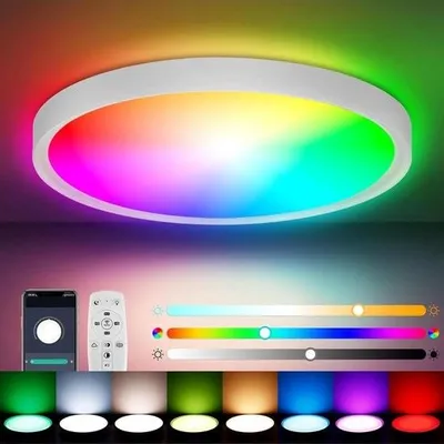 Image de Plafonnier de salle de bains - Plafonnier LED 30 W RGB, dimmable, Bluetooth avec télécommande et application pour éclairer le salon, la chambre, la cuisine, le couloir, le balcon et la salle à manger.