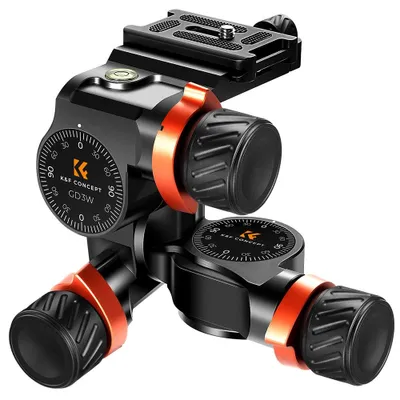 Obrázok produktu pre K&F Concept, trojcestný naklápací statívový hlava s ozubeným mechanizmom, určená pre fotoaparáty