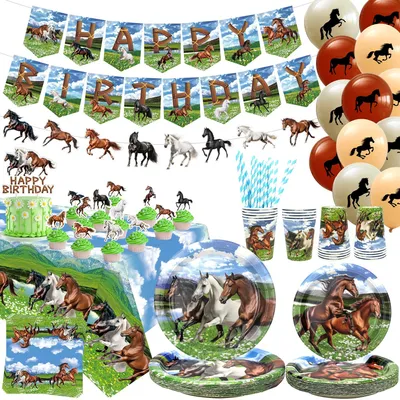 Productafbeelding van Omgoods - Cowboy Paard Verjaardagsversiering met Borden en Ballonnen
