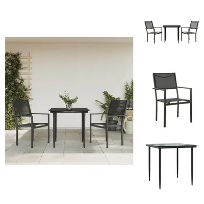 Produktbild von vidaXL 3-tlg. Garten-Essgruppe Schwarz Stahl und Textilene -  Gartenmöbel-Sets