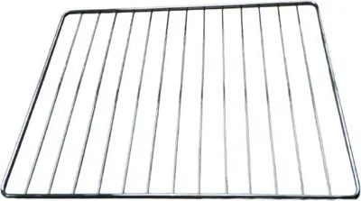 A metal oven rack on a white background.