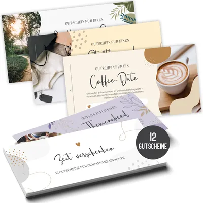 Produktbild von Verwöhngutscheine Gutscheinbuch mit 12 Gutscheinen für gemeinsame Aktivitäten | Couponheft Freizeiterlebnisse | Geschenk für Frau Mann