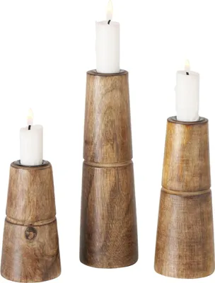 Produktbild von Boltze Kerzenständer Hotou 3-teiliges Set Kerzenhalter Holz stilvolles Design
