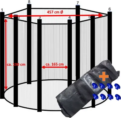 Produktbild von walexo Trampolin Sicherheitsnetz für 8 Stangensystem ( 457 Ø, Schwarz/Schwarz )