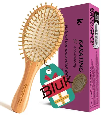 Produktbild von Bambus-Haarbürste - Holzene Haarbürste - Entwirrungsbürste - Massagebürste für die Kopfhaut - Set mit 8 Stück