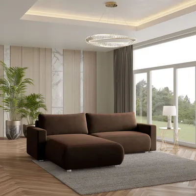 Zdjęcie produktu dla Masseno Narożnik TURIN M z funkcją spania i pojemnikiem na pościel Kształt L, Rozkładana sofa, Rogówka - Brązowy, MONOLITH 29