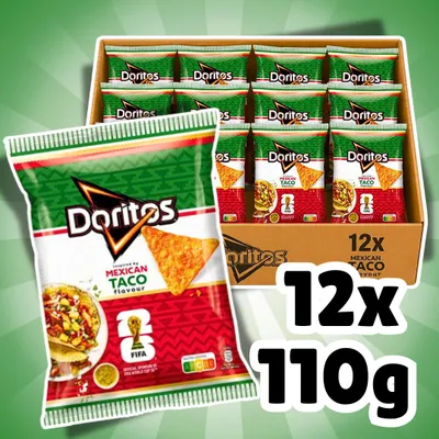 Produktbild von 12x Doritos Mexican Taco 110 g – Knusprige Maischips mit würzigem Taco-Geschmack – 1.320 g Gesamt + Heartforcards Versandschutz