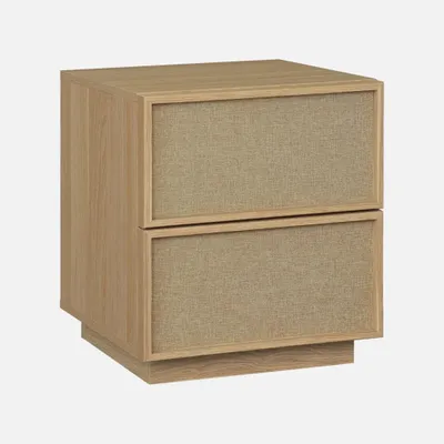 Produktbild von sweeek - Nachttisch mit Stoff und Holzdekor, 2 Schubladen - Beige