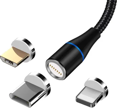Obrázek produktu pro Maxlife MXUC-03 magnetický kabel USB - iPhone + USB-C + microUSB 1,0 m 3A černý nylonový