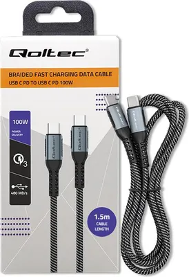 Image de Câble USB 2.0 Type C Qoltec | USB 2.0 Type C 100 W | QC 3.0 | PD | 1,5 m | Noir