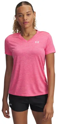 Produktbild von Under Armour Damen Tech Twist Short Sleeve V Neck T-Shirt, Super Pink/Weiß, L EU