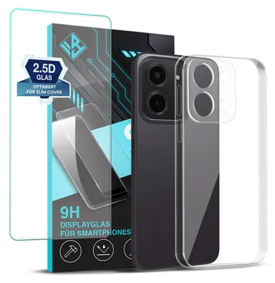Produktbild von Handyhülle für Xiaomi Redmi 15C mit 9H Displayglas Displayschutz Hülle Transparent Flexibel Elastisch Case Cover Backcover Schutzhülle