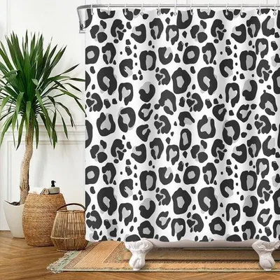 Obrázek produktu pro Sprchový závěs s leopardím vzorem – voděodolný – 71 x 71 palců – polyester – černobílý