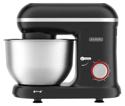 Image de Bourgini Kitchen Chef Plus robot pâtissier noir, 1400 W, bol en acier inoxydable de 5,5 L, 8 vitesses et fonction pulse