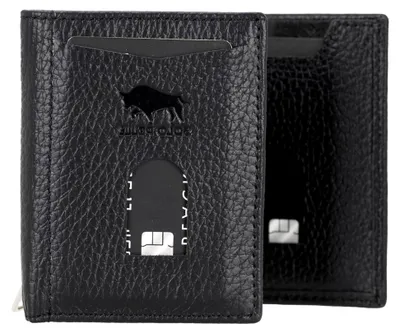 Produktbild von NEU Slim Wallet mit Münzfach [12 Karten] Slimwallet Riga [RFID-Schutz] Kartenetui mit Münzfach [Leder] Smart Wallet für Männer und Damen (Matt Schwarz)