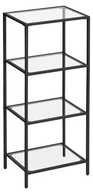 Produktbild von Freistehendes Regal mit 4 Regalen – Metall/Glas – Schwarz – 40 x 30 x 95 cm