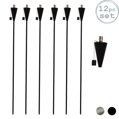 Produktbild von Garten Feuerfackel - Öl / Paraffin schwarze Laterne - 146 cm - Dreieck Design x12