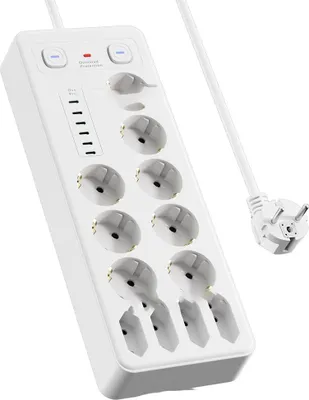 Obrázek produktu pro INF Evropská prodlužovací zásuvka s USB a Type-C porty, ochrana proti přetížení Bílý