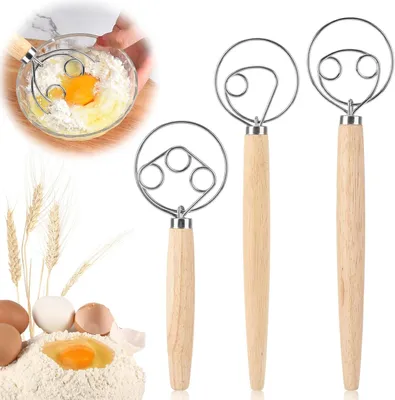 Obrázok produktu pre Dánska metlička na cesto 3 ks, drevená rukoväť, dvojité otvory, pre pečenie