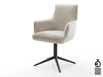 Zdjęcie produktu dla DELIFE krzesło obrotowe Heira-Flex z podłokietnikami tkanina miękka podstawa beżowy czarny funkcja bujania 360° sprężyna kieszeniowa rdzeń
